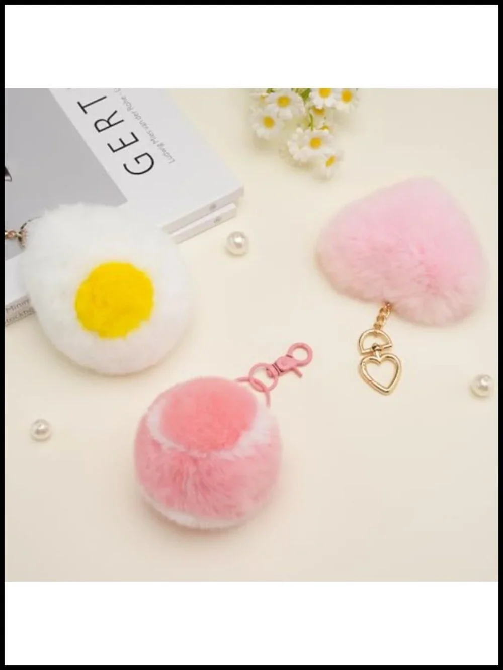 Rabbit Fur Keychain Cute Fluffy Pom Pom Charm for Bags or Backpacks